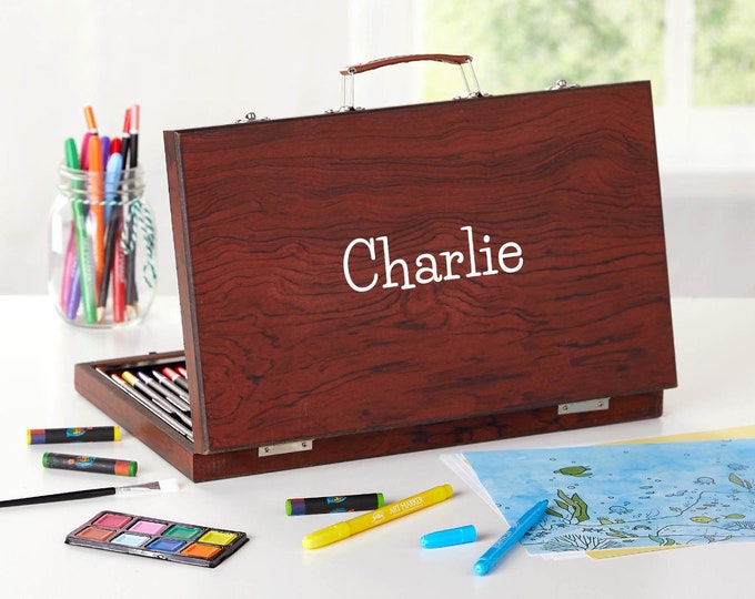 Kids Art Kit, Personalized Art Kit with Name for Kids, Wood Art Accessory Sets, Art Drawing Sets for Boys and Girls