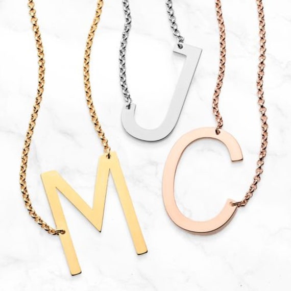 Personalized Medium Sideways Initial Necklace, Initial Necklace