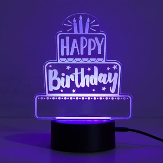 Happy Birthday Cake Acrylic LED Nightlight, Personalized Kids Room Acrylic  Name Sign, LED Night Light, Room Light Decoration 