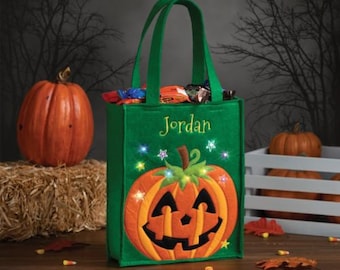 Pumpkin Personalized LED Halloween Bag,Treat Basket, embroidered trick-or-treat bag, Halloween Candy Basket