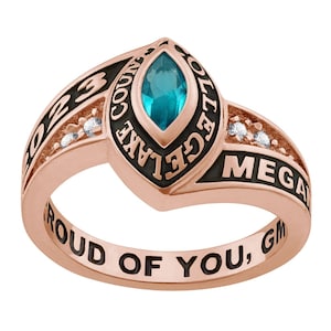 Ladies Celebrium Rose Gold Marquise Birthstone, Customized Class Ring, Personalized Women's Class Ring, College/ High School Class Ring