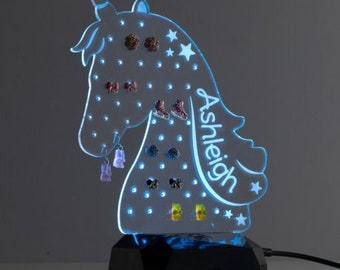 Girls Unicorn Acrylic LED Nightlight Earring Holder, Earring Tree, Gifts for Girls