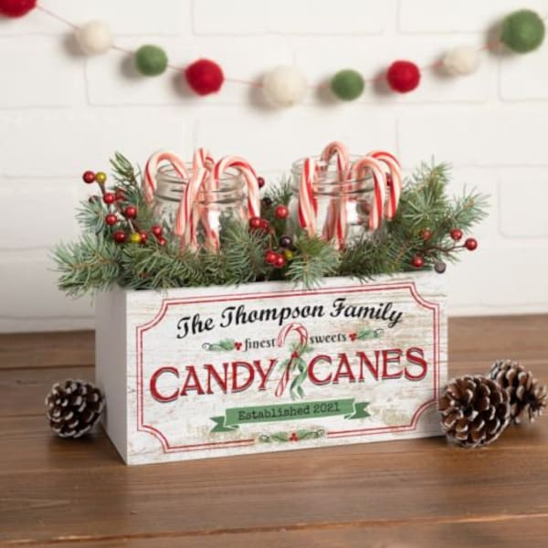 Candy Canes Design White Wood Storage Box, Candy Treat Box, Christmas Decor, Christmas Candy Box