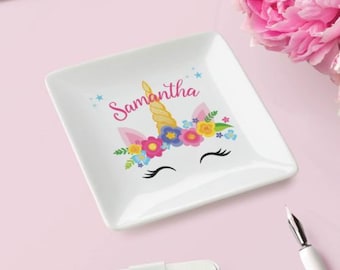 Personalized Unicorn Trinket Dish, Bridesmaid Gift, Custom Jewelry Dish