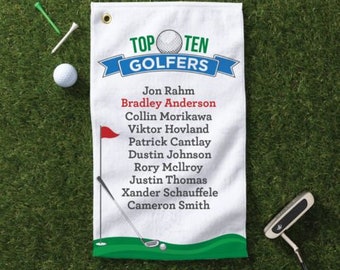 Top Ten Golfers Personalized Golf Towel, Personalized Golf Towel, Golf Gift, Gift for Dad