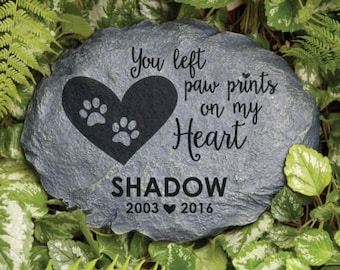 Personalized Pet Memorial Garden Stone, Paw Prints On My Heart