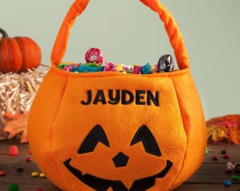 Personalized Jack-o'-Lantern Felt Treat Basket, Halloween Trick or Treat