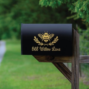 Calcomanía dorada personalizada para buzón: Corona con abejorro, calcomanía personalizada para buzón, calcomanías de vinilo para buzón, pegatinas para buzón, números de buzón