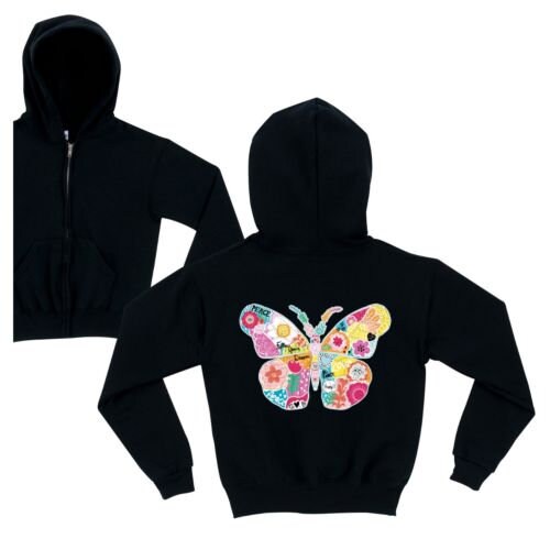 E2J Butterfly Little Hippie Black Zip up Hoodie Hoodies for Kids