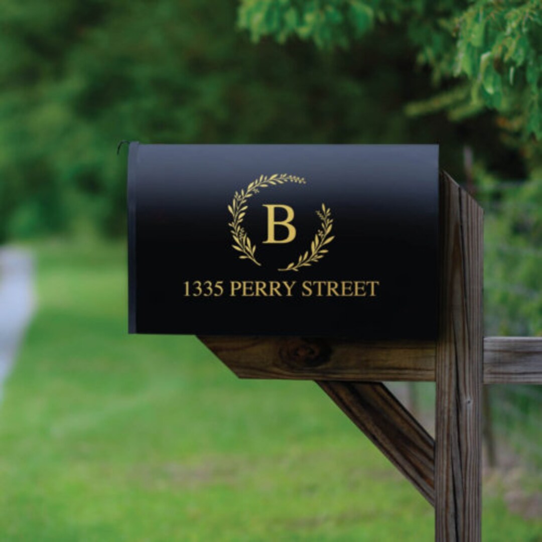 Wreath Personalized Gold Mailbox Decal, Custom Mailbox Decal, Mailbox