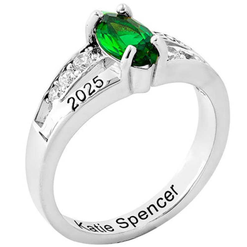 Ladies Sterling Silver Birthstone Class Ring image 2