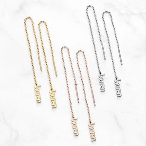 Personalized Name Threader Earrings, Silver, Gold, Rose Gold