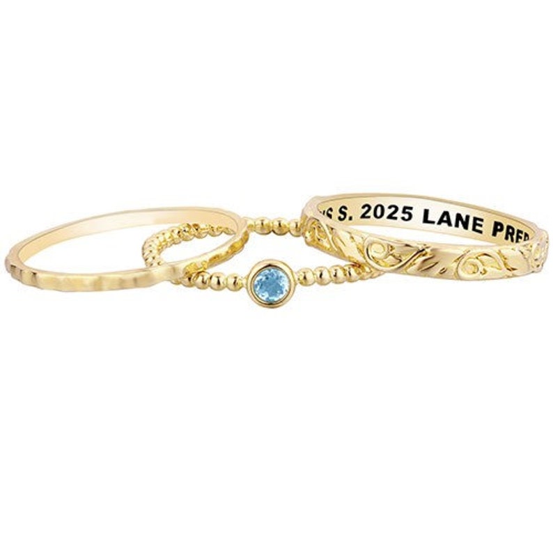 Women's Round Birthstone Stackable Class Ring in Sterling Silver, Gold ...