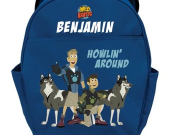 Wild Kratts Howlin Around Blue Youth Backpack, Personalized Toddler Backpack, Toddler Boy's Backpack, Preschool Backpack, Diaper Bag