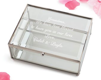 Personalized Glass Keepsake Box, Your Message Personalized Glass Silver Jewelry Box, Glass Jewelry Box for Her