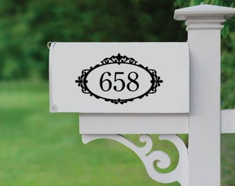 Ornamental House Number Black Vinyl Mailbox Decal, Personalized Mailbox Decal, Mailbox Vinyl Decals, Mailbox Stickers, Mailbox Numbers
