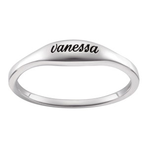 Dainly Engraved Name Stackable Ring, Sterling Silver and Gold Over Sterling Silver