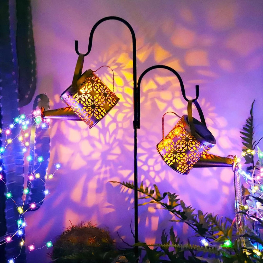 Solar Watering Can With Cascading Lights Metal Retro Etsy