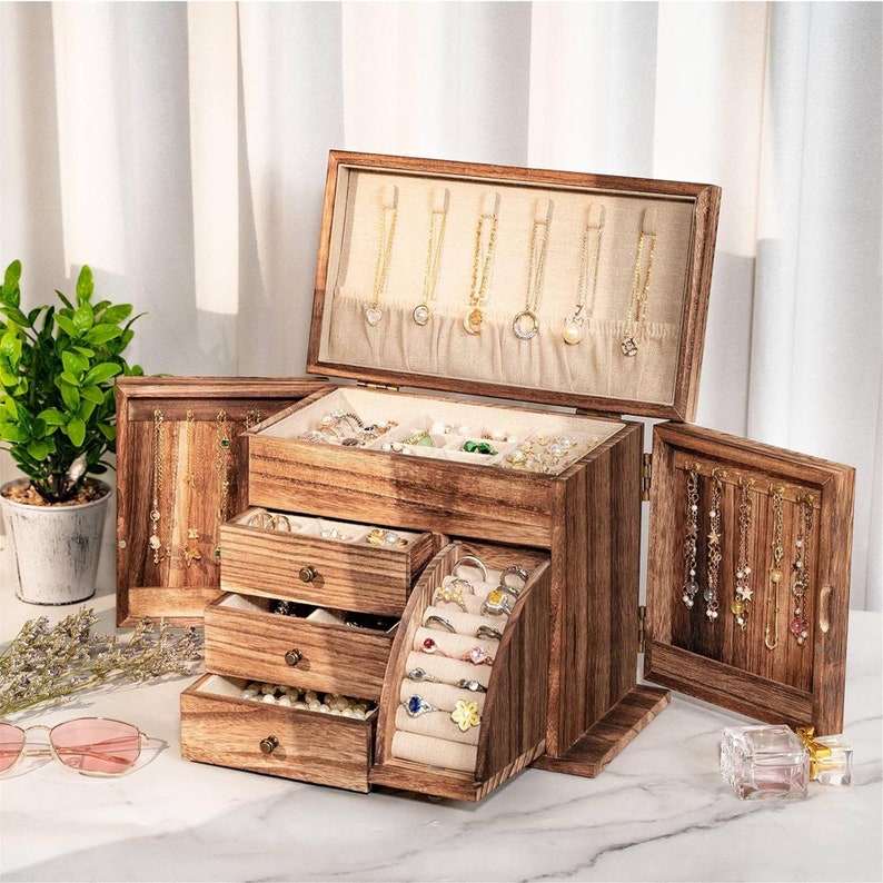 Jewelry Box Organizer, Solid Wood Jewelry Boxes for Women for Storage 