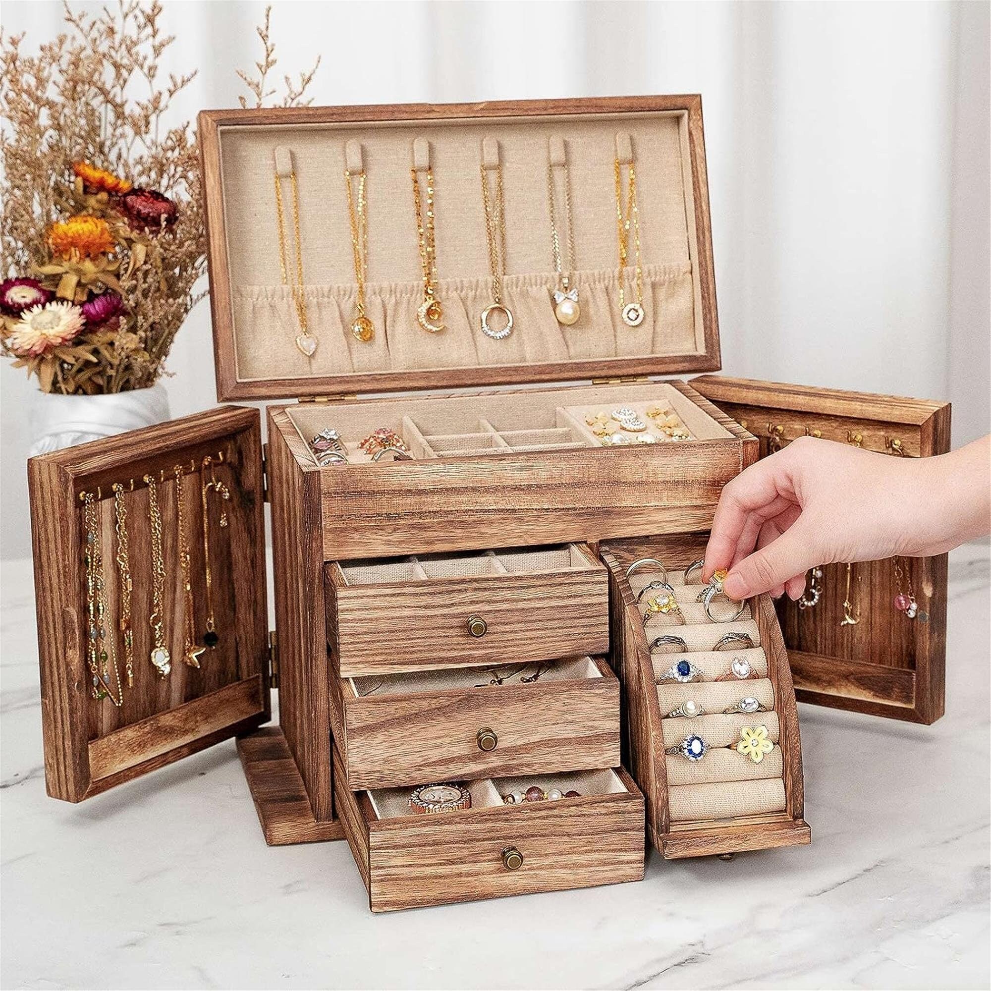 Jewelry Box Organizer, Solid Wood Jewelry Boxes for Women for Storage