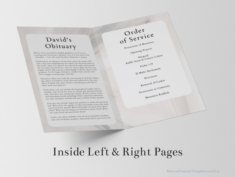 Jewish Funeral Program Template With Star, Obituary Template, Printable