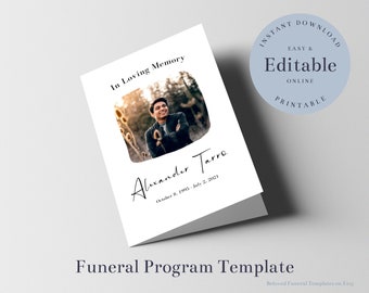Plantilla de programa funerario, plantilla de obituario, programa de plantilla funeraria, plantilla de programa funerario para hombre, minimalista