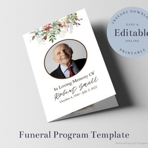 Holiday Funeral Program Template, Obituary Template,  Editable Order of Service, In Loving Memory, Christmas Funeral, Winter Funeral