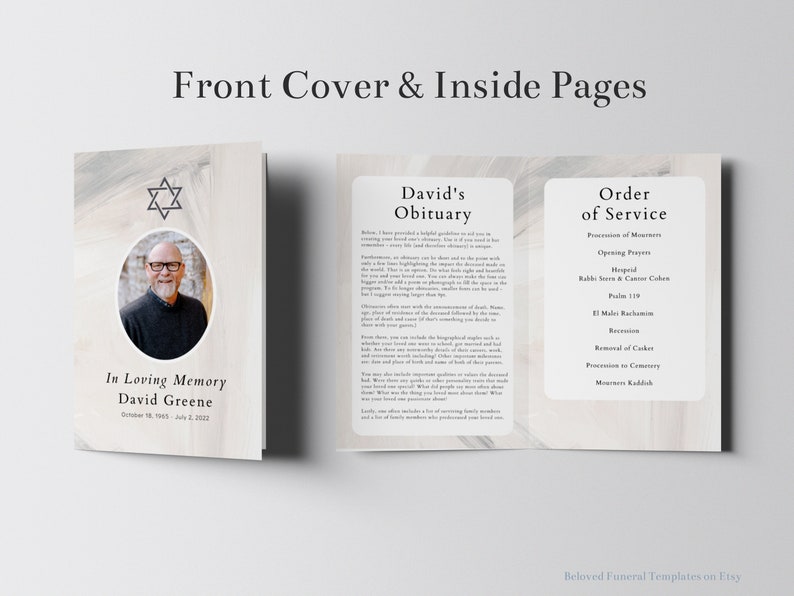 Jewish Funeral Program Template With Star, Obituary Template, Printable