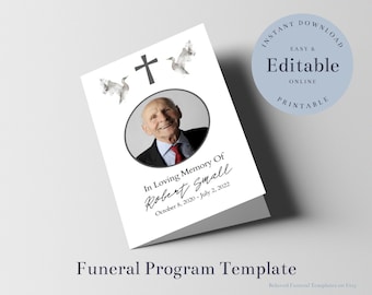 Christian Funeral Program Template with Cross, Obituary Template, In Loving Memory, Funeral Program Template for Man