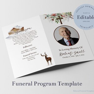 Christian Christmas Funeral Program Template with Cross, Obituary Template,  Editable Order of Service, In Loving Memory, Holiday Funeral