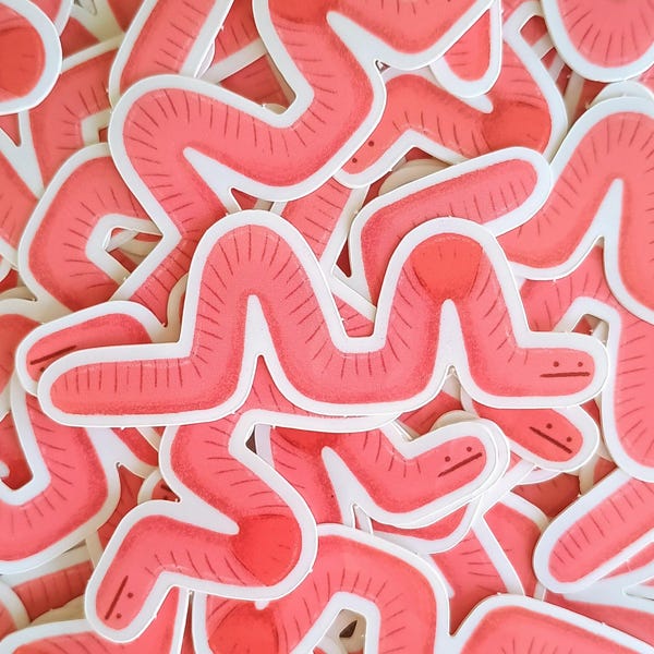 Walter The Worm Sticker. Cute Laptop, Phone, Bottle, Sketchbook, Waterproof Sticker
