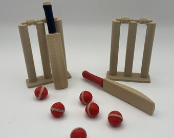 Mini Wooden Cricket Game Set: Kids Sports Toy, Desk Game - Two Bat Sets