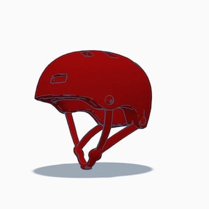 May include: A red helmet with a rounded shape and adjustable straps. The helmet has a matte finish and is designed for safety. The helmet's dimensions are approximately 10 inches long, 8 inches wide, and 6 inches high.