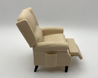 Sillón reclinable a escala 1:12 con patas de colores – Muebles realistas para casa de muñecas – Asientos de salón en miniatura
