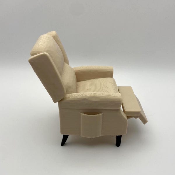 1:12 Scale Recliner Chair With Colored Legs – Realistic Dollhouse Furniture – Miniature Lounge Seating