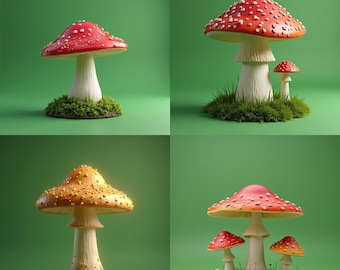 Mushroom STL File Pack – 4 Unique 3D Printable Designs for Decor, Miniatures, and Fantasy Scenes