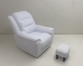 Miniature Recliner Chair V6 1:12 Scale with Ottoman Dollhouse Furniture – Miniature Lounge Seating