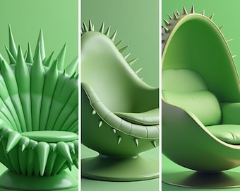 3D Printable Unique Rare Spiked Egg Chair Furniture Collection STL Files - Three Pack Digital Download for DIY Projects