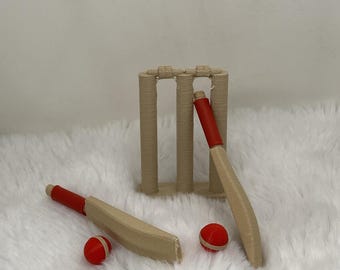 Mini Wooden Cricket Game Set: Rare Red Handle Kids Sports Toy, Desk Game
