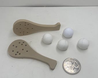 Mini Paleta Goma Set | 2 Mini Paddles + Balls | Small Sports Decor | Desktop Game Accessory or Non-Edible Cake Topper