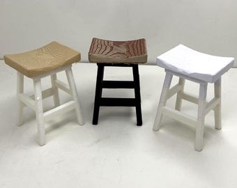 1:12 Scale Wooden Top Bar Stool – Miniature Dollhouse Furniture – Handcrafted Kitchen Counter Stool