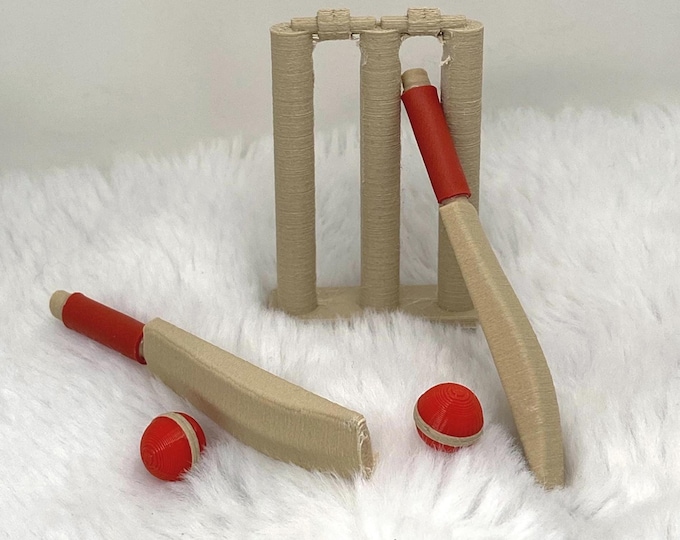 Mini Wooden Cricket Game Set: Rare Red Handle Kids Sports Toy, Desk Game
