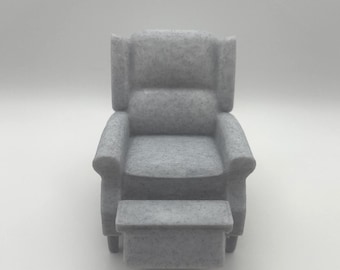 1:12 Scale Recliner Chair – Realistic 3D Printed Dollhouse Furniture – Miniature Lounge Seating
