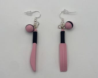 Pinked Out Cricket Game Earrings – Miniature Sports Earrings (Pair, Multiple Variations)