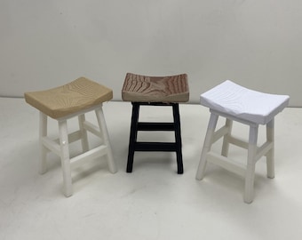 1:12 Scale Wooden Top Bar Stool – Miniature Dollhouse Furniture – Handcrafted Kitchen Counter Stool