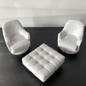 Mini Plush Chair & Table Set – 1:12 Scale | 2 Chairs + 1 Table | Soft Accent Seating with Table Variations