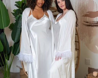 Long Feather Robes, Cotton Robes, Bridesmaid Proposal Robes, Bridal Party Gifts, Mother of the Bride Groom, Boudoir Robe, Feather Pajamas,