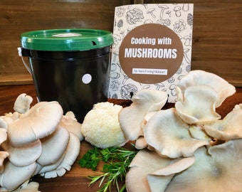 Cookbook Gift Set: Mushroom Bucket Grow Kit and "Cooking with Mushrooms" cookbook