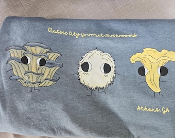 Mushroom Character Tshirt- Original art design, slate blue