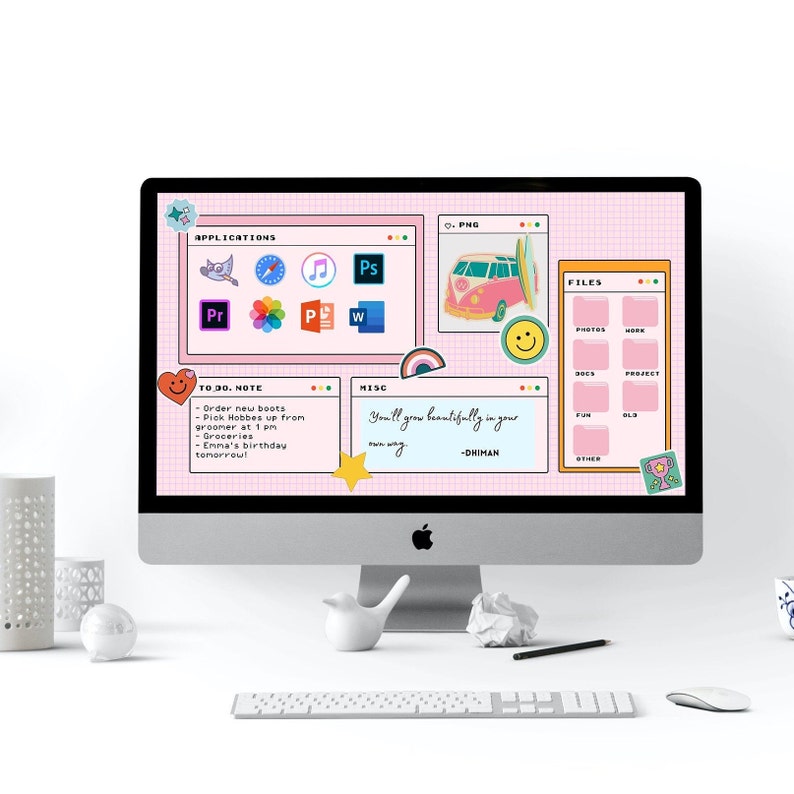 Cute Pink Desktop Wallpaper Organizer Etsy